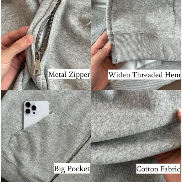 Women👱🏽‍♀️ Oversized Zip Up White Sweatshirt Hoodie Jacket Sz L - Picture 5 of 11